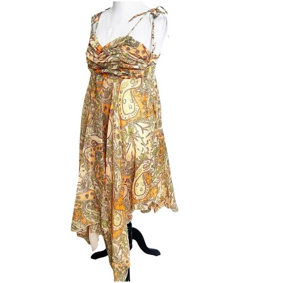 Chaudry KC Raga Fairy Whimsical Dress Sz Medium Asymmetrical Hem Peach Chiffon - Picture 2 of 15